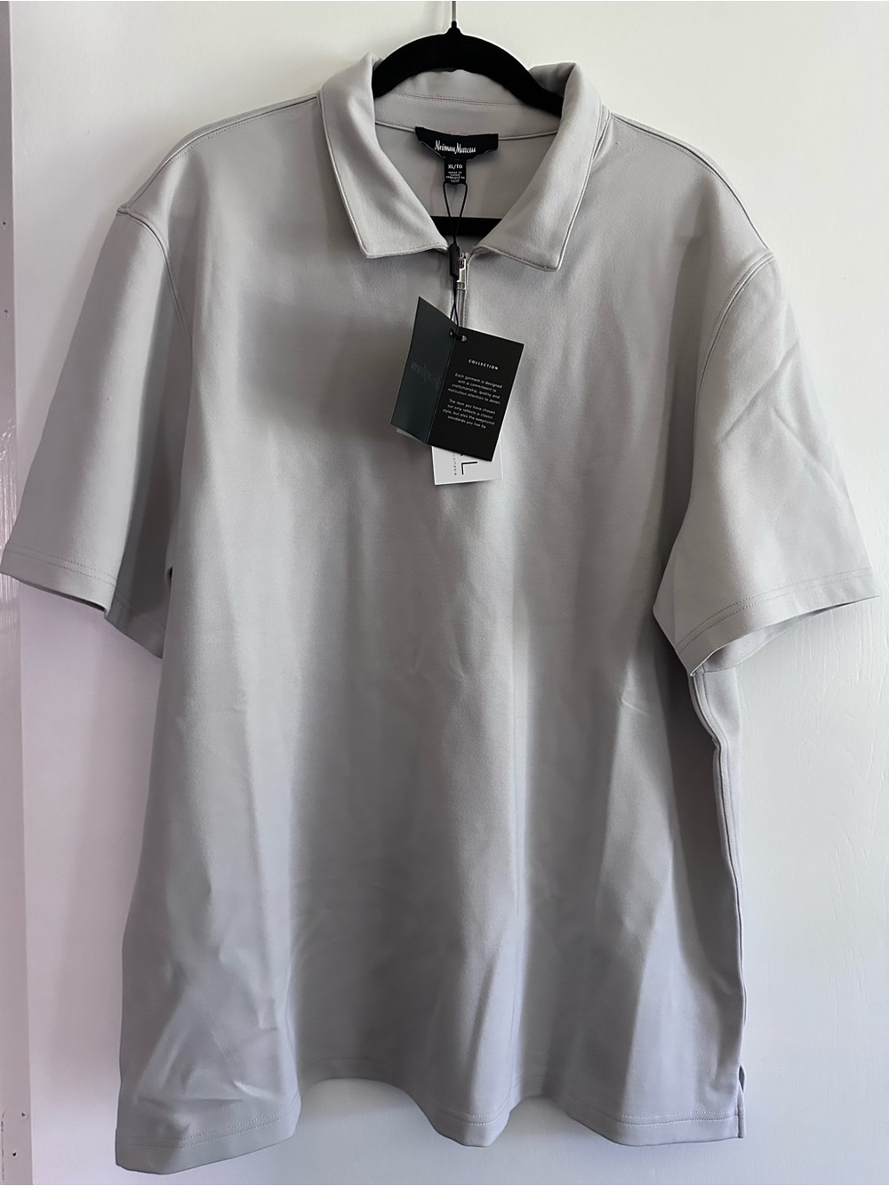 Neiman Marcus Light Gray Zip Polo Shirt